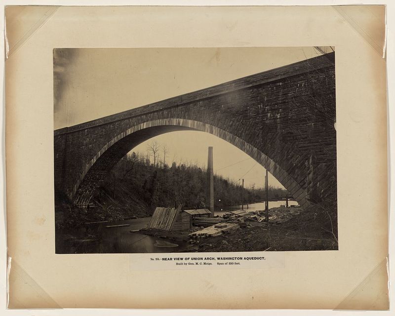 Near view of Union Arch, Washington aqueduct, built by Gen. M.C. Meigs, span of 220 feet
