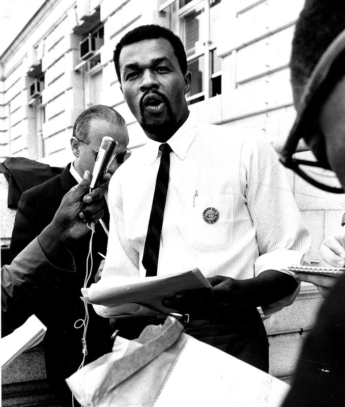 Photo of Marion Barry wearing Free DC button, 1966