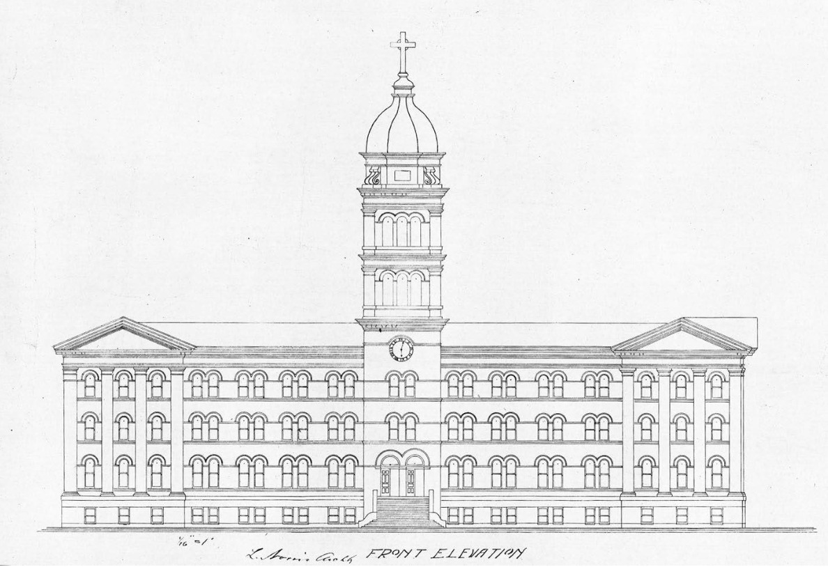 Proposed front elevation for Marist College (unbuilt), signed L. Norris Arch.