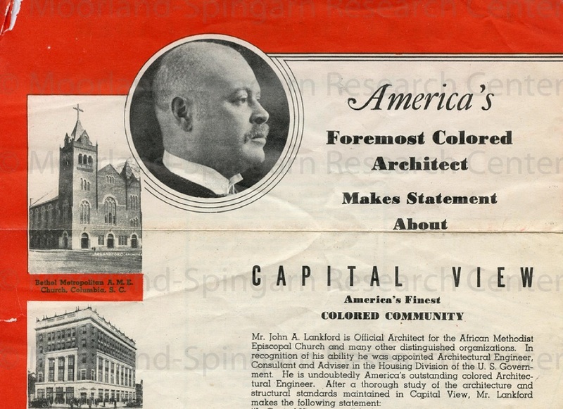 A pamphlet promoting the Capital View Realty Co. (cropped) showing photo of John Lankford at upper left.