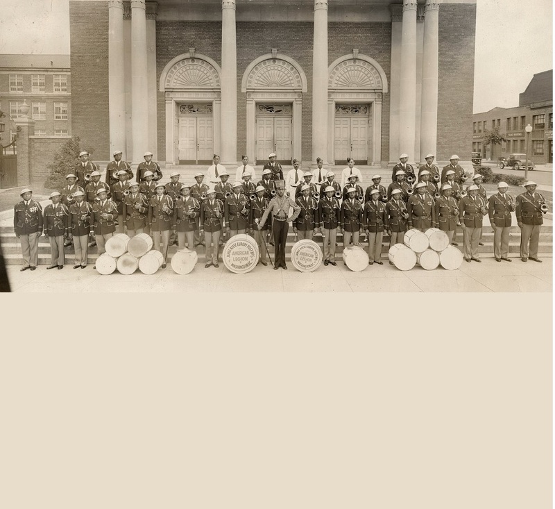 The Post 5 Drum and Bugle Corps in front of Garnet-Patterson Junior High, ca. 1940